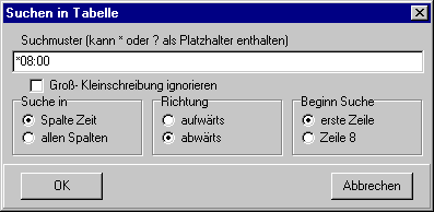 Formular Suchen in Tabelle