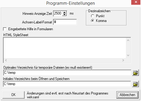 Formular Programm-Einstellungen