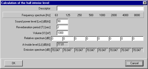 Calculation form for the hall interior level