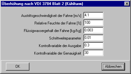 Formular Parameter des Kühlturms