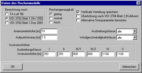 Formular Daten des Rechenmodells