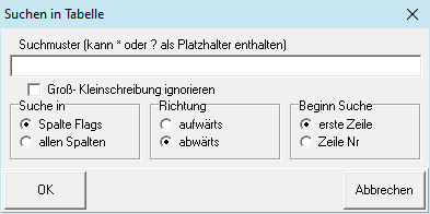 Formular Suchen in Tabelle