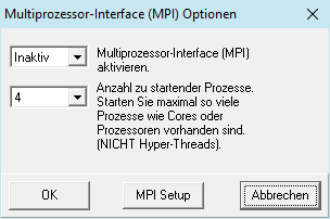 Formular Multiprozessor-Interface (MPI) Optionen