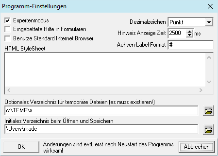 Formular Programm-Einstellungen