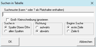 Formular Suchen in Tabelle