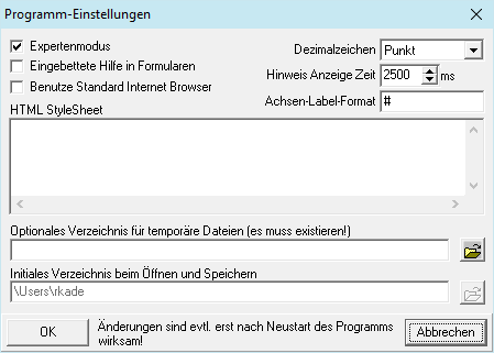 Formular Programm-Einstellungen