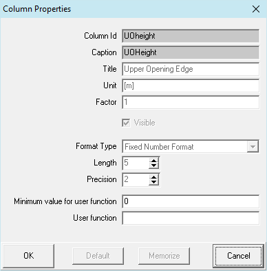 column properties