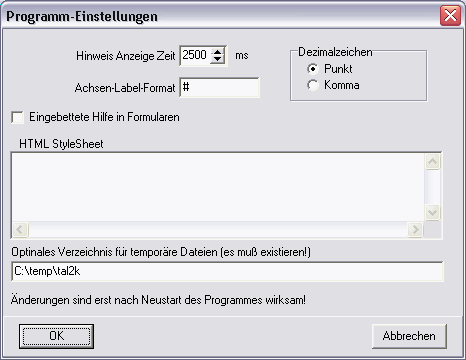 Formular Programm-Einstellungen